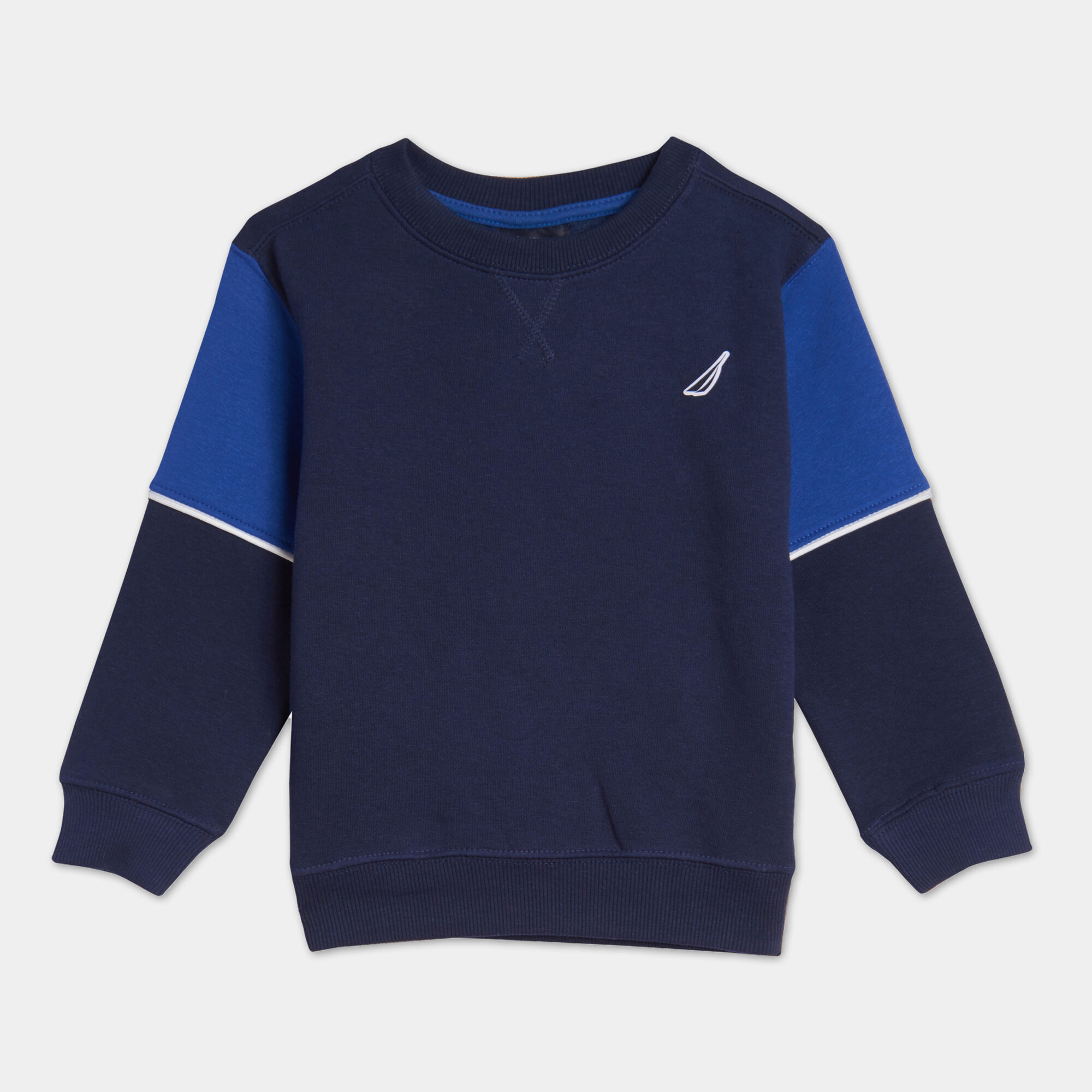 BOYS' COLORBLOCK OVERSIZED BACK LOGO SWEATSHIRT (8-20),Oyster Bay Blue,large