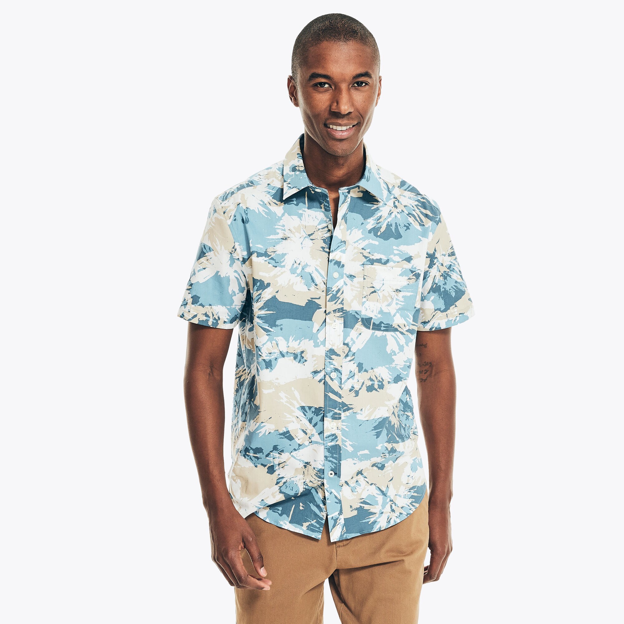 PRINTED POPLIN SHORT-SLEEVE SHIRT,Blue Stern,large