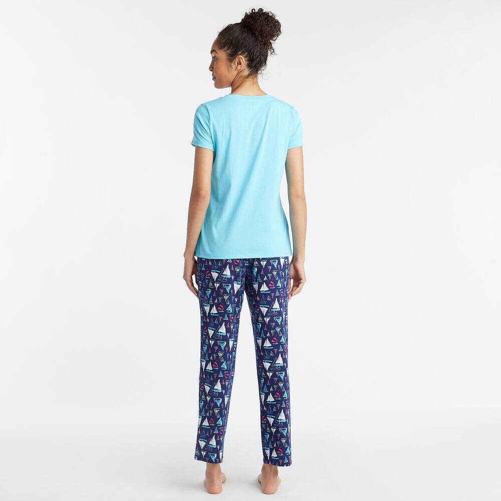 SHORT SLEEVE PAJAMA SET IN MULTI SAIL PRINT,Pure Adriatic Sea Wash,large