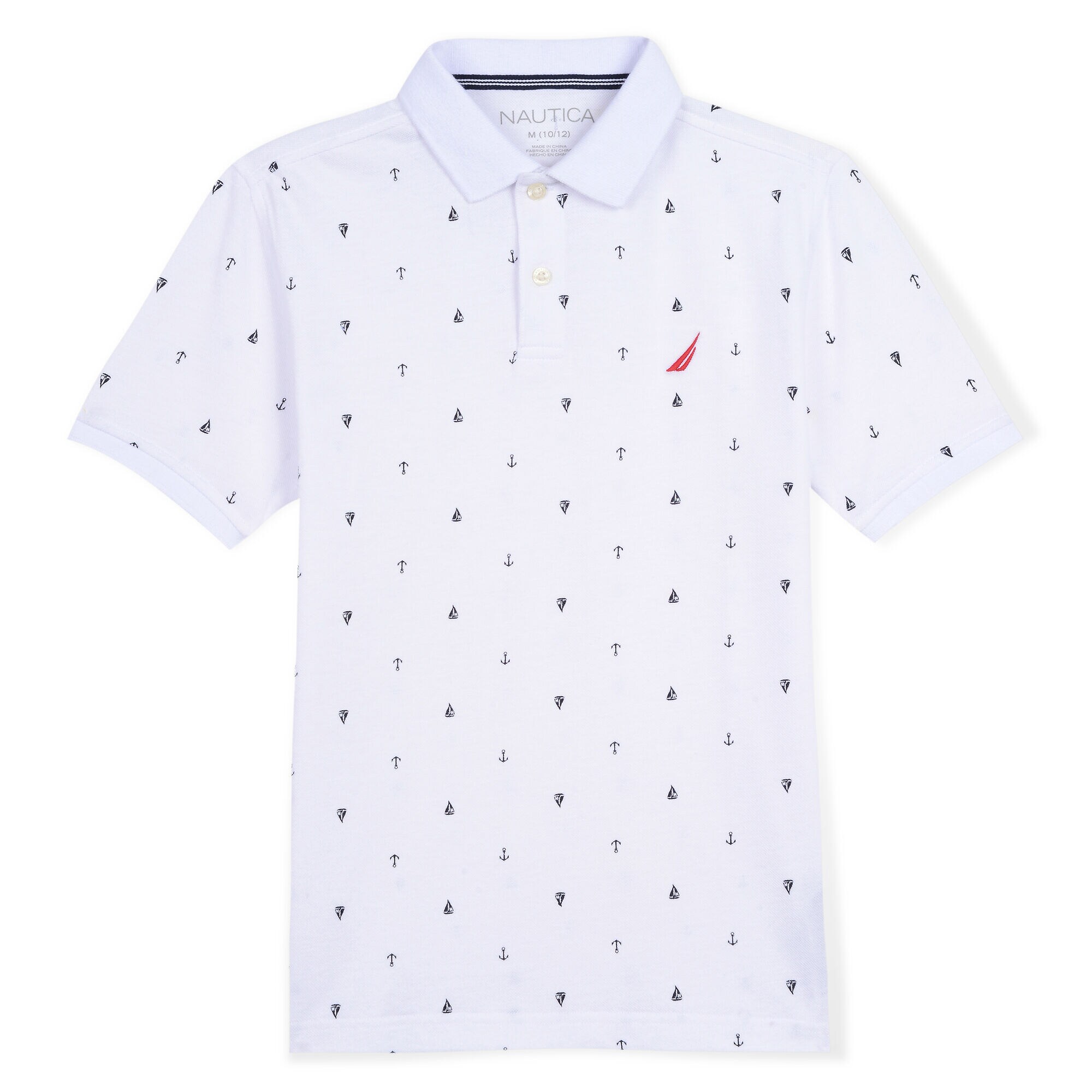 Boys' Waikiki Polo in Anchor & Boat Print,Antique White Wash,large