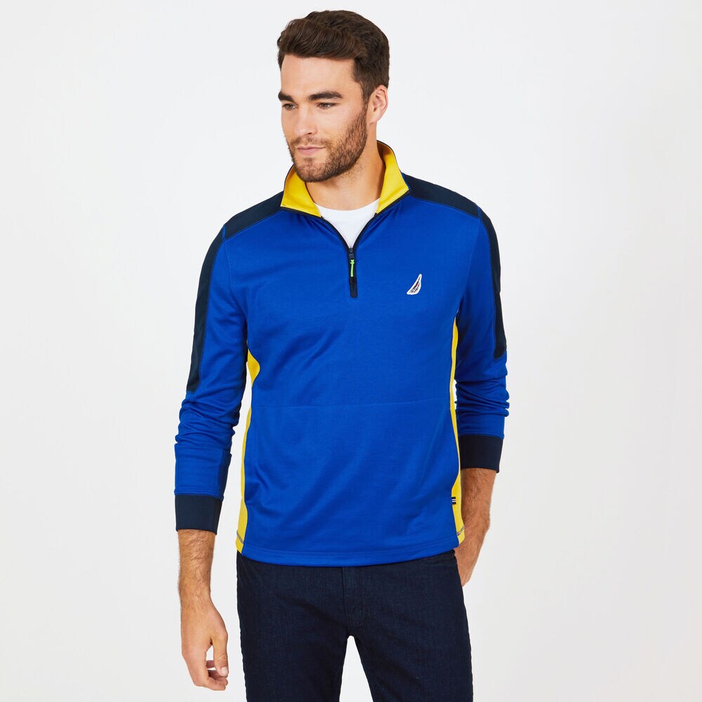 Long Sleeve Quarter-Zip Performance Polo,Bright Cobalt,large