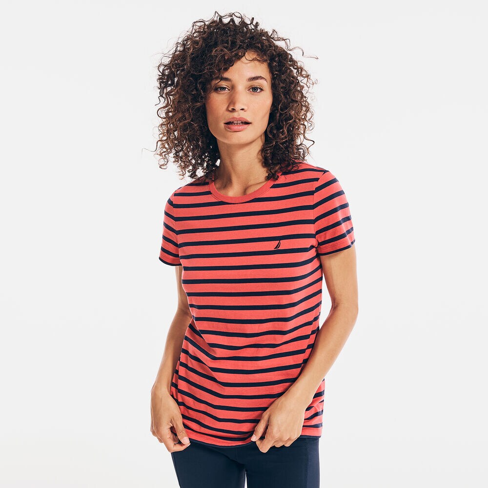 STRIPED BRAND ICON CREWNECK T-SHIRT,Sailor Red,large