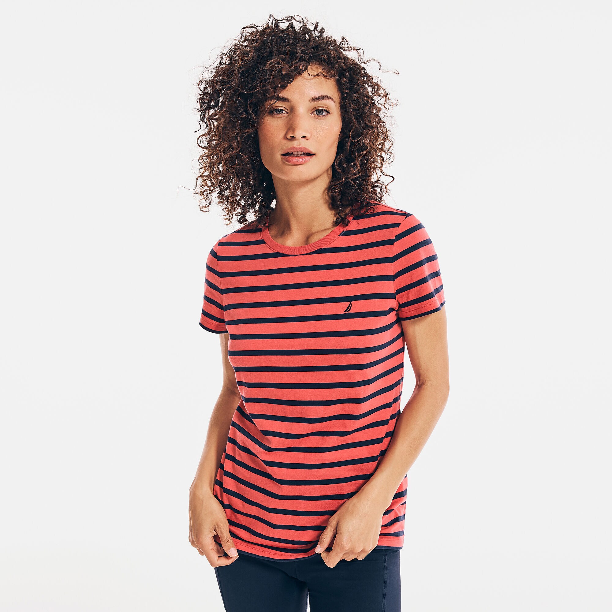 STRIPED BRAND ICON CREWNECK T-SHIRT,Sailor Red,large