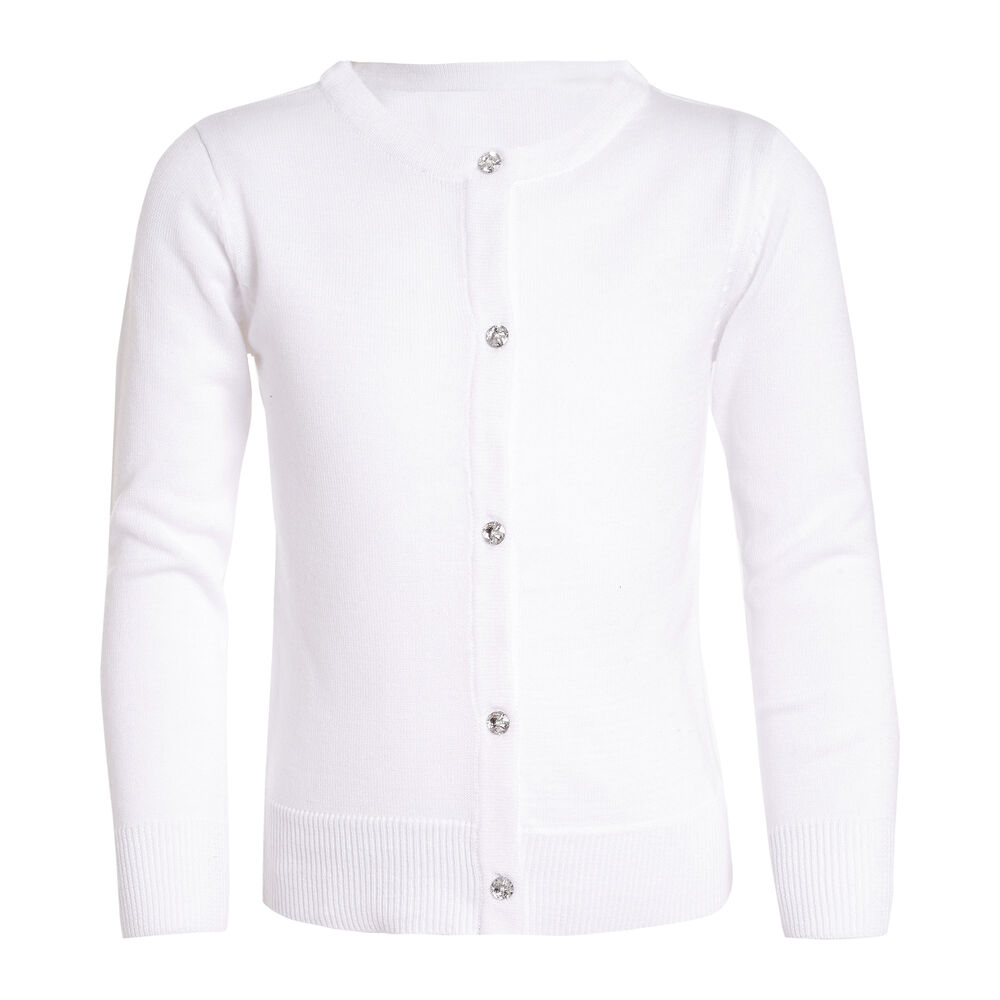 GIRLS' RHINESTONE BUTTON CARDIGAN (4-6),Antique White Wash,large