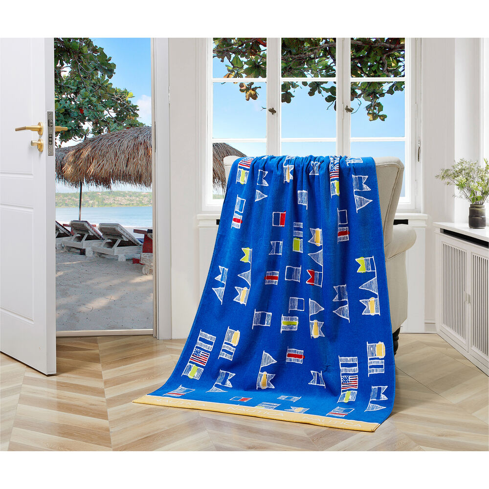 Signal Flag Print Beach Towel,Sapphire/Pitch Yellow,large