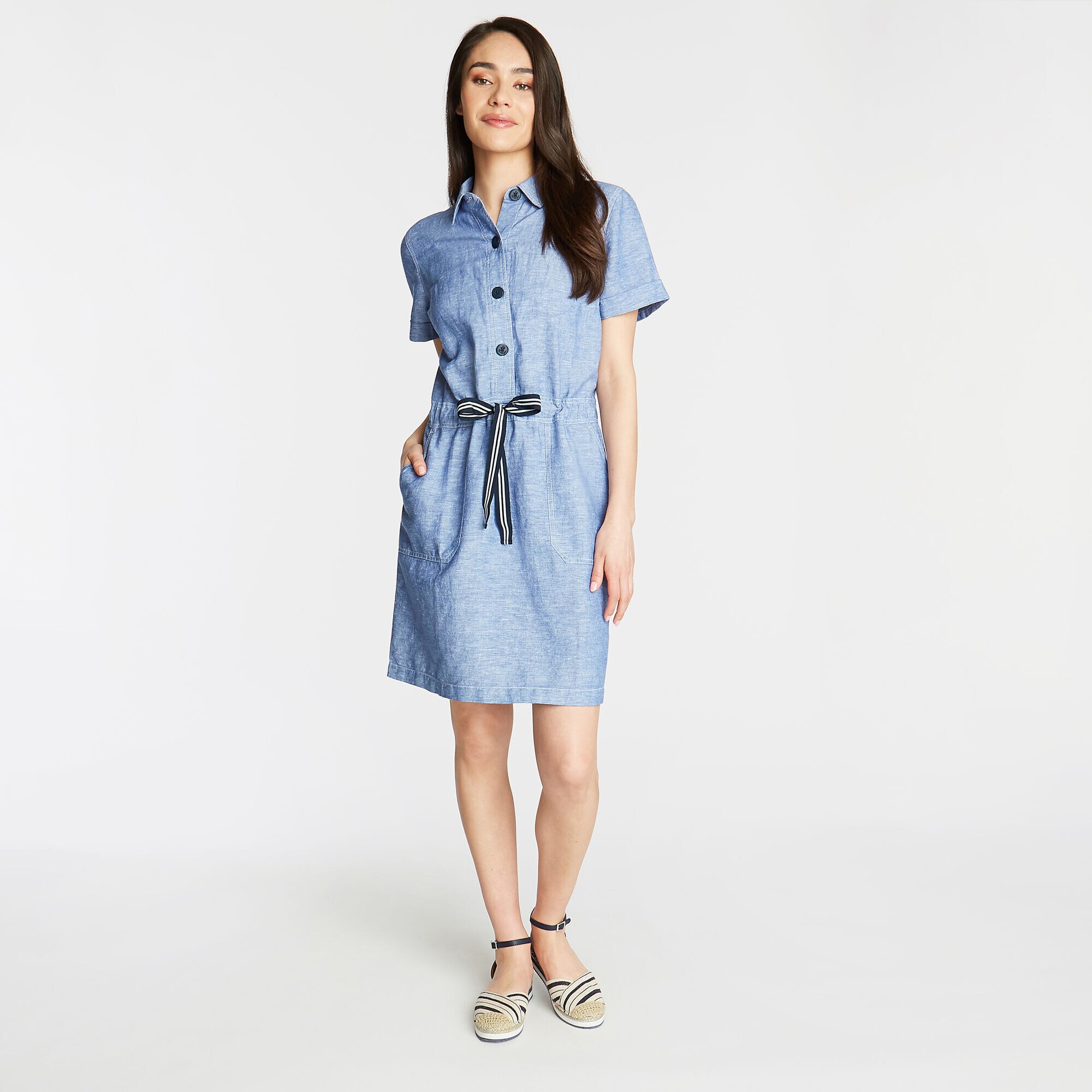 LINEN BLEND SHIRTDRESS,Deep Navy Heather,large