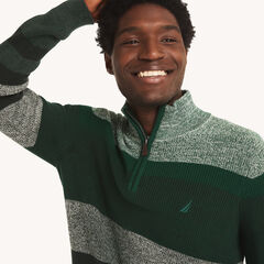 Striped Quarter-Zip Sweater,Cosmic Fern,large