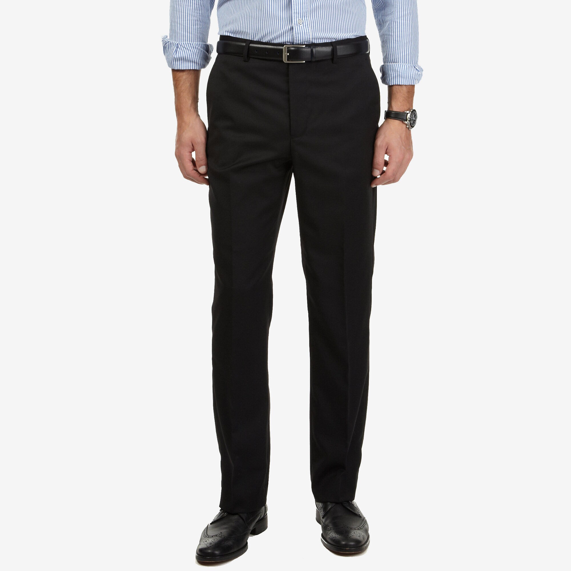 Flat Front Dress Pants,True Black,large