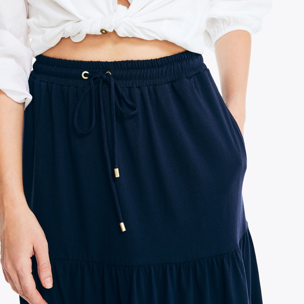 Sustainably Crafted Tiered Midi Skirt,Stellar Blue Heather,large