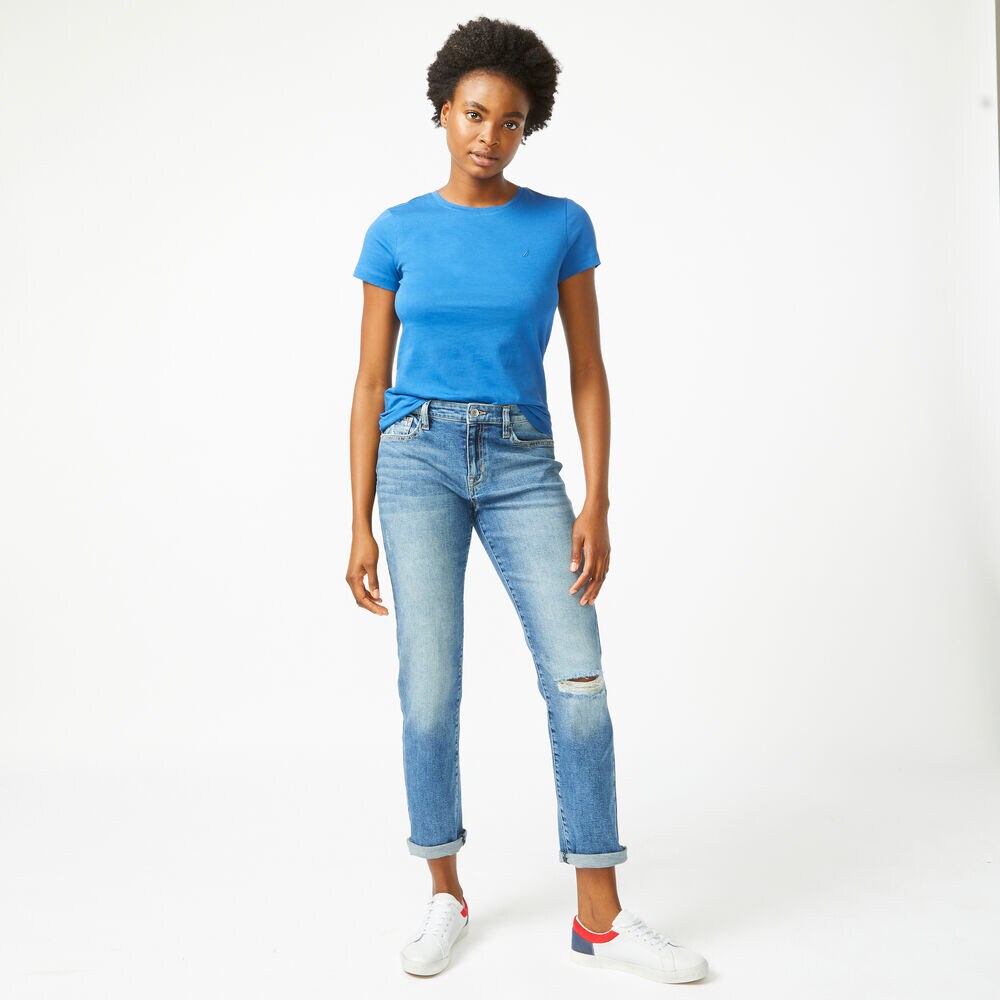 NAUTICA JEANS CO. MID-RISE STRAIGHT DISTRESSED DENIM,Estate Blue,large