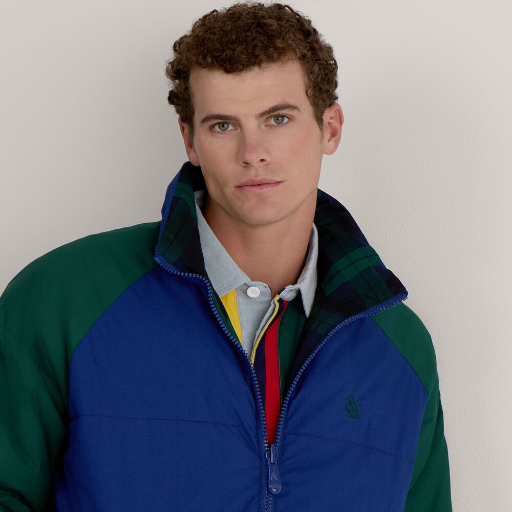 Reversible Color Blocked Puffer Jacket,Deep Navy Heather,large