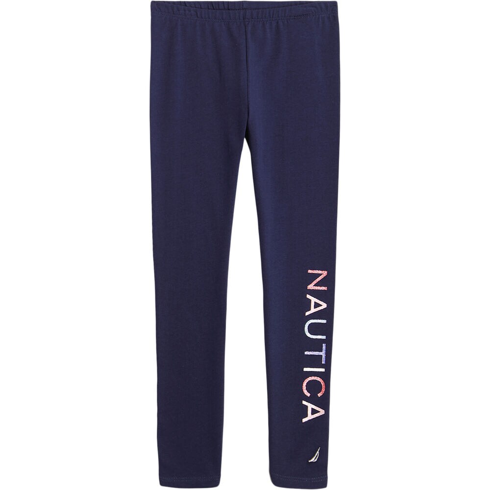 GIRLS' GLITTER LOGO LEGGING (7-16),Navy,large