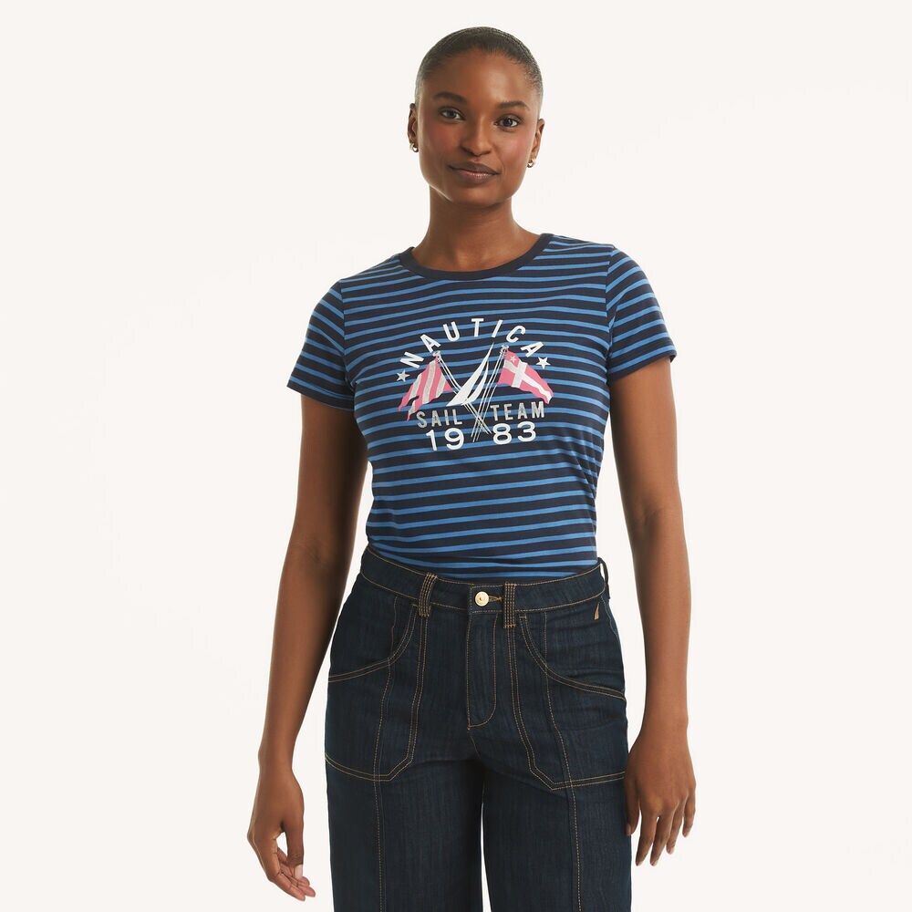 Heritage Stripe Flag Foil Graphic T-Shirt,Stellar Blue Heather,large