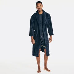 Plush Shawl Collar Robe,Navy,large