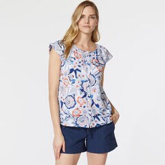 FLORAL PRINT BUTTON FRONT SHIRT,Bright White,large