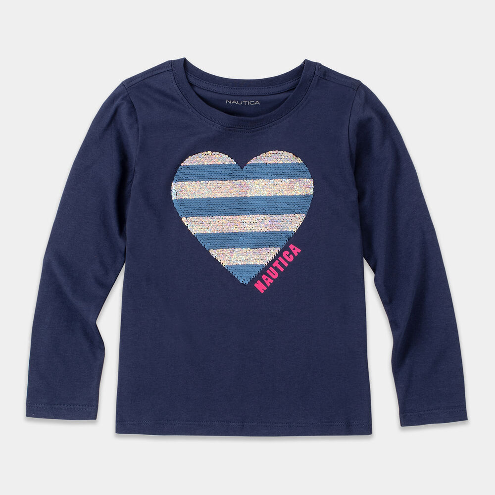 LITTLE GIRLS' REVERSIBLE SEQUIN GRAPHIC LONG SLEEVE T-SHIRT (4-7),Navy,large