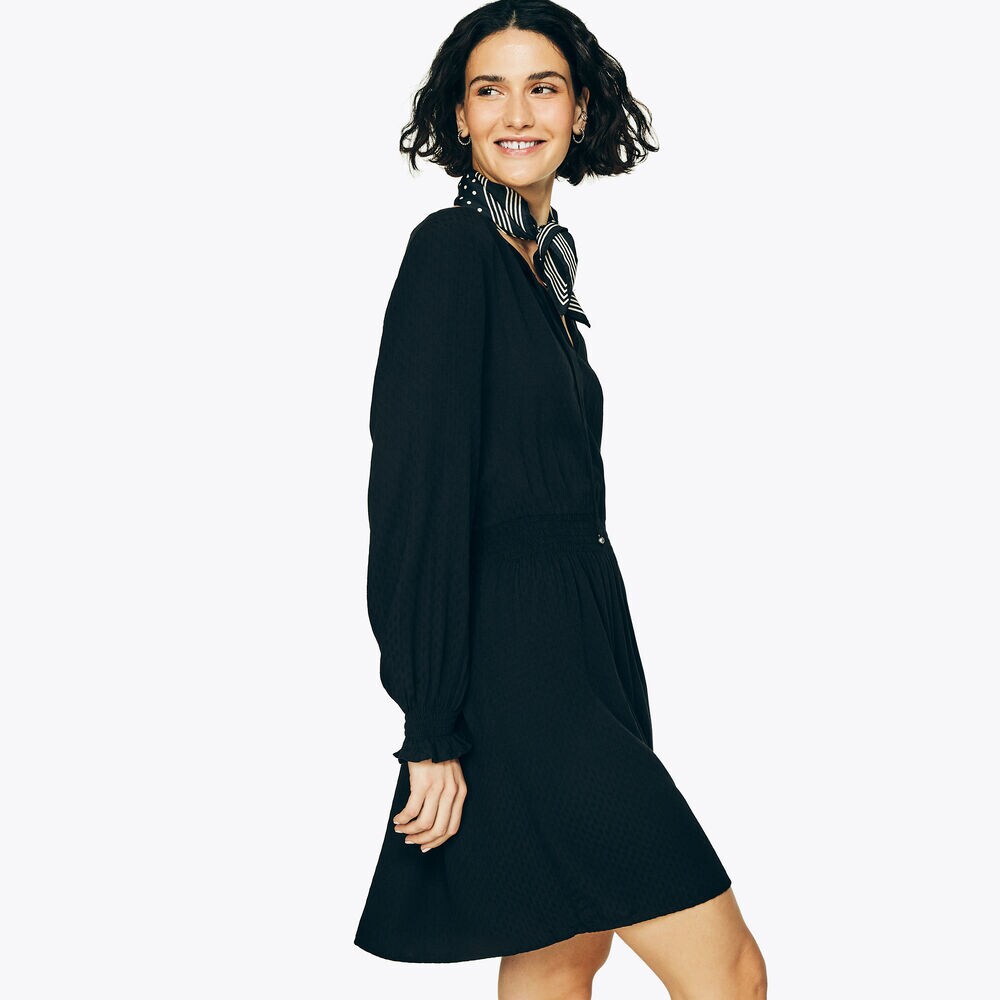 SMOCKED-WAIST DRESS,True Black,large