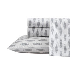 WOODBLOCK FISH GREY QUEEN SHEET SET,Heather,large