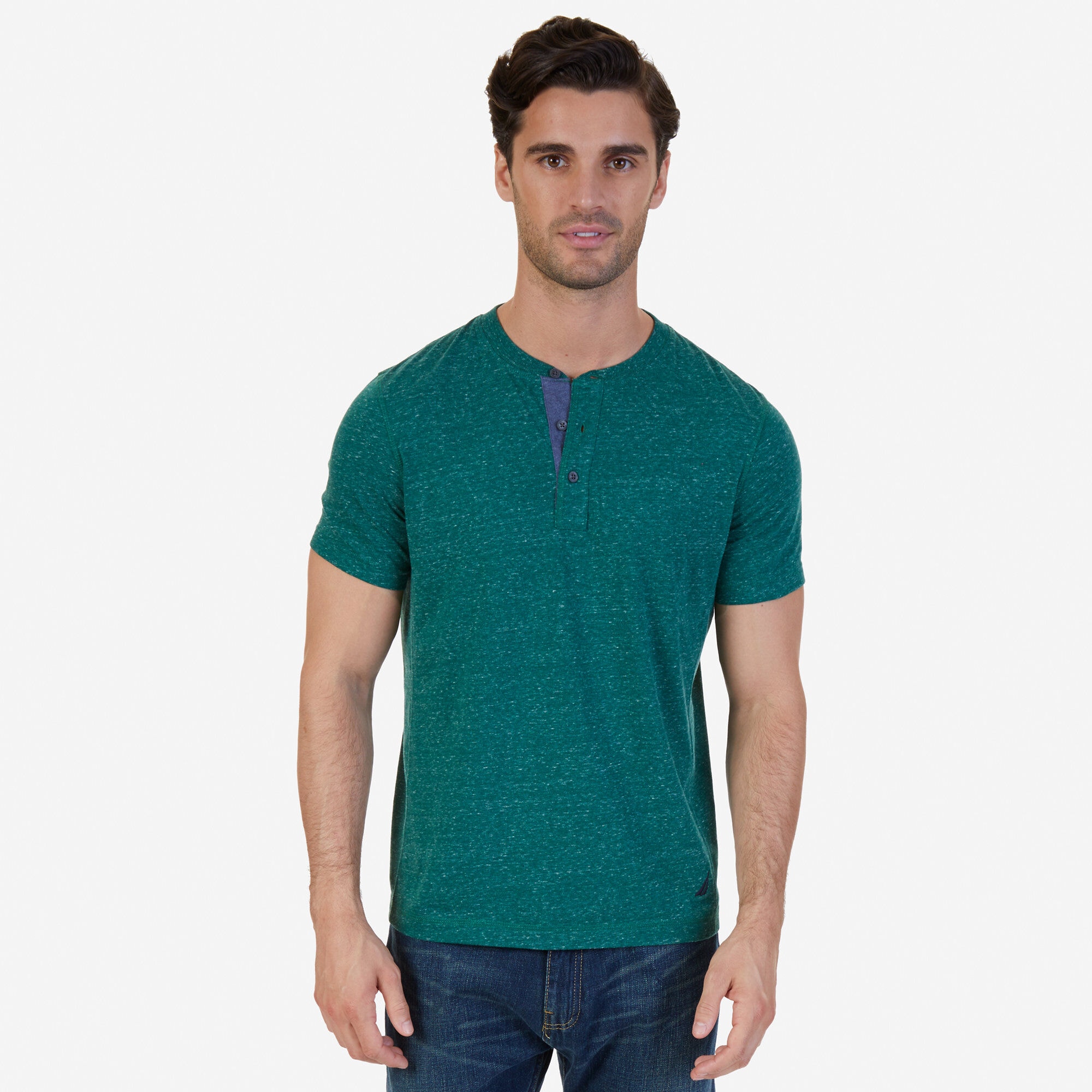 Slim Fit Henley Shirt,Cosmic Fern,large
