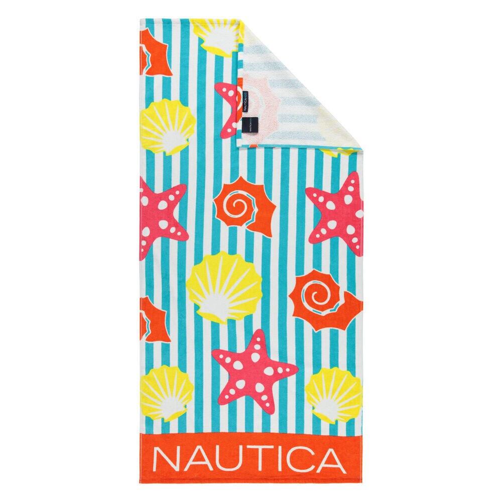 KIDS' STARFISH AND SHELL BEACH TOWEL,Turquoise,large