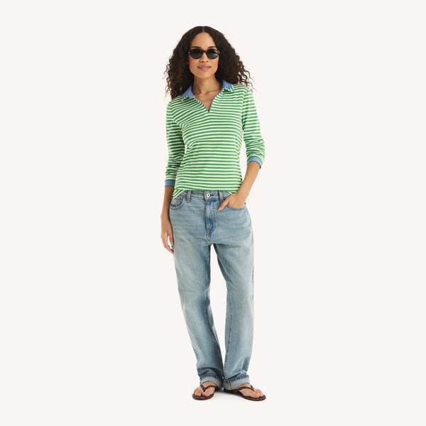 Double-Collar Striped Long-Sleeve Shirt