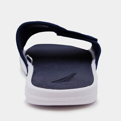 COLORBLOCK LOGO EMBOSSED SLIDE SANDALS,Navy,large