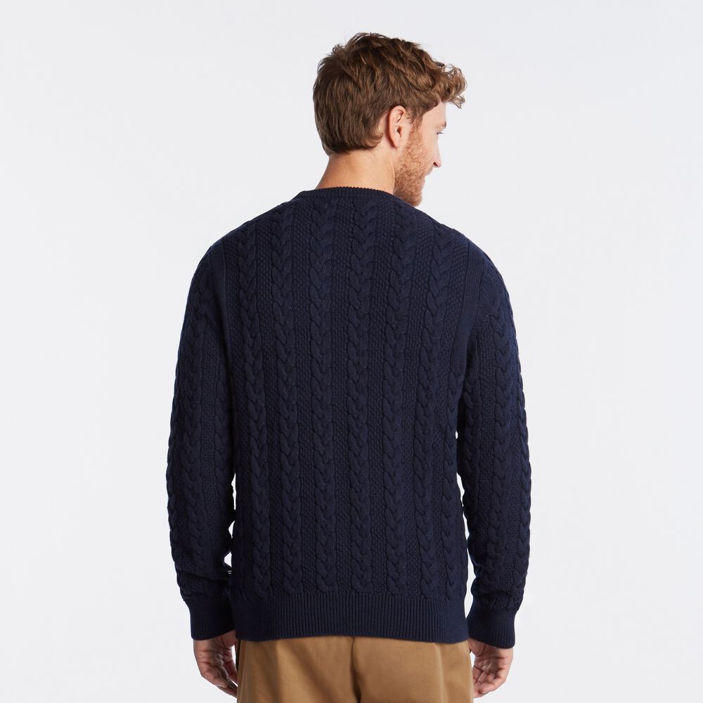 BRAND ICON CABLE-KNIT SWEATER,Navy,large