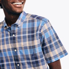 Sustainably Crafted Plaid Short-Sleeve Shirt,Bolt Blue,large
