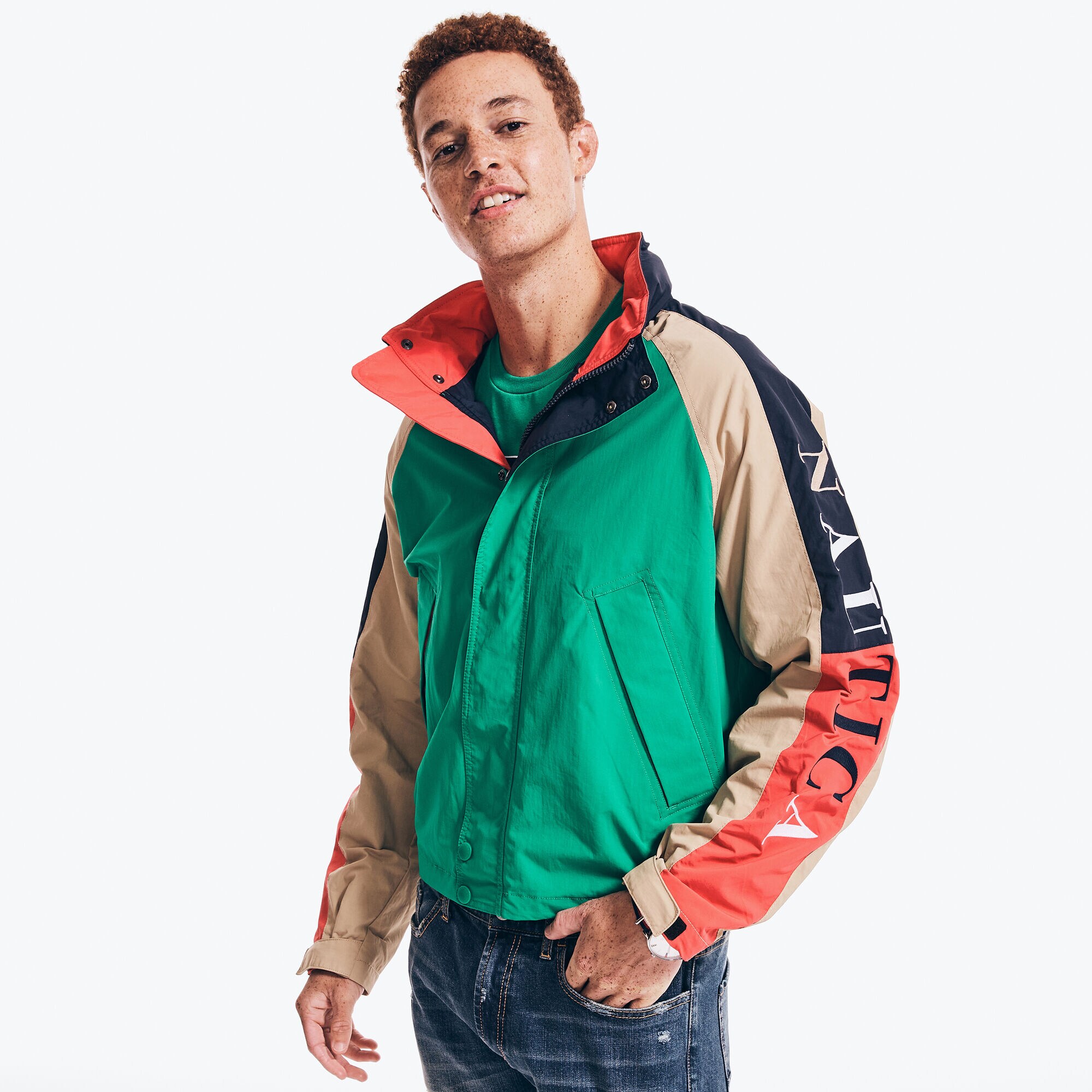 REISSUE COLORBLOCK LOGO-SLEEVE JACKET,Dark Dill,large