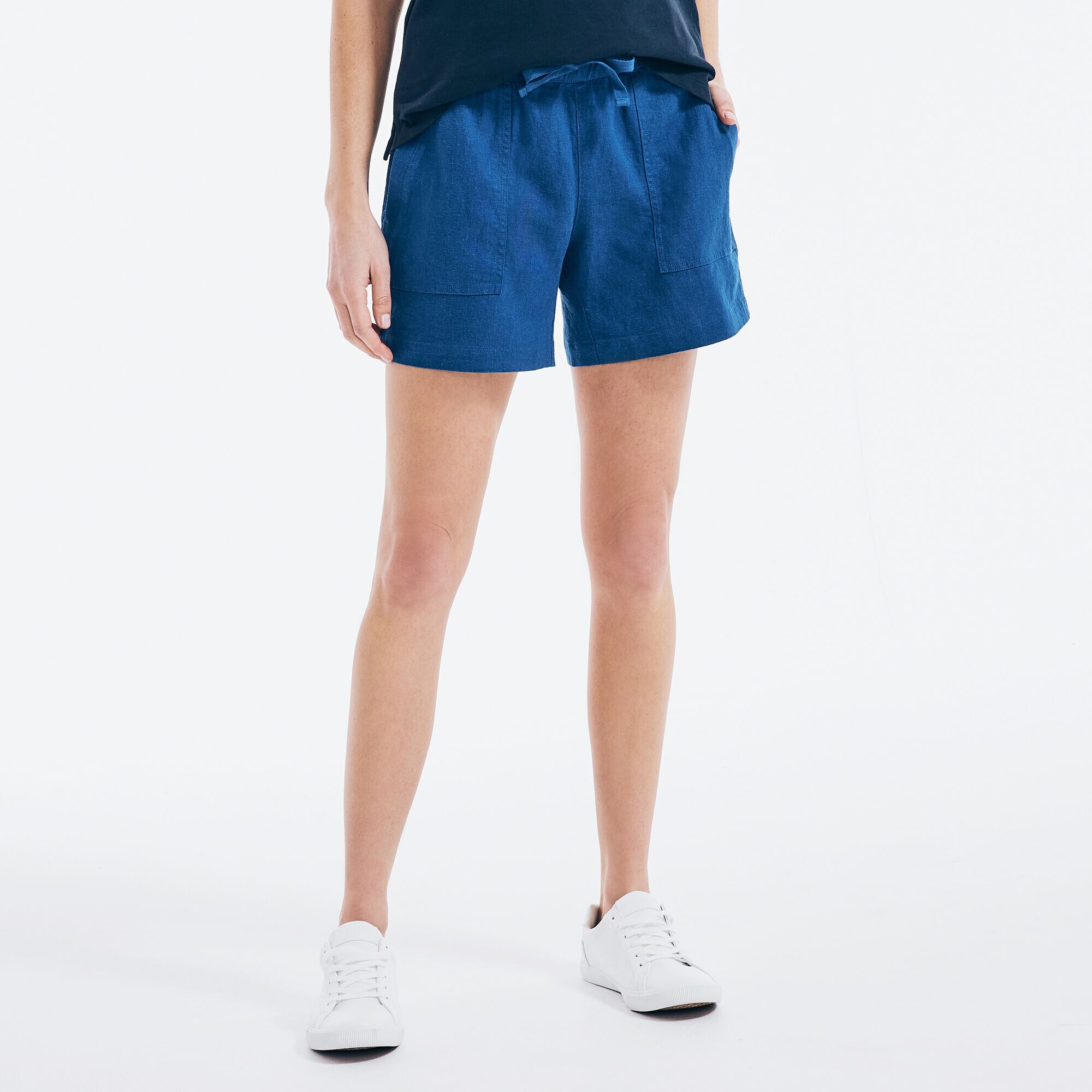 5" LINEN PULL-ON SHORT,Deep Navy Heather,large