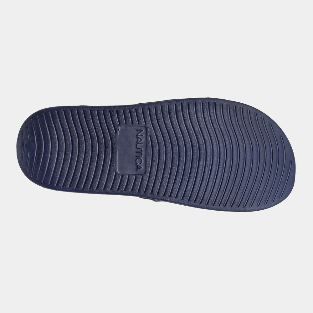 TEXTURED COLORBLOCK LOGO SLIDE SANDALS,Ice Blue,large