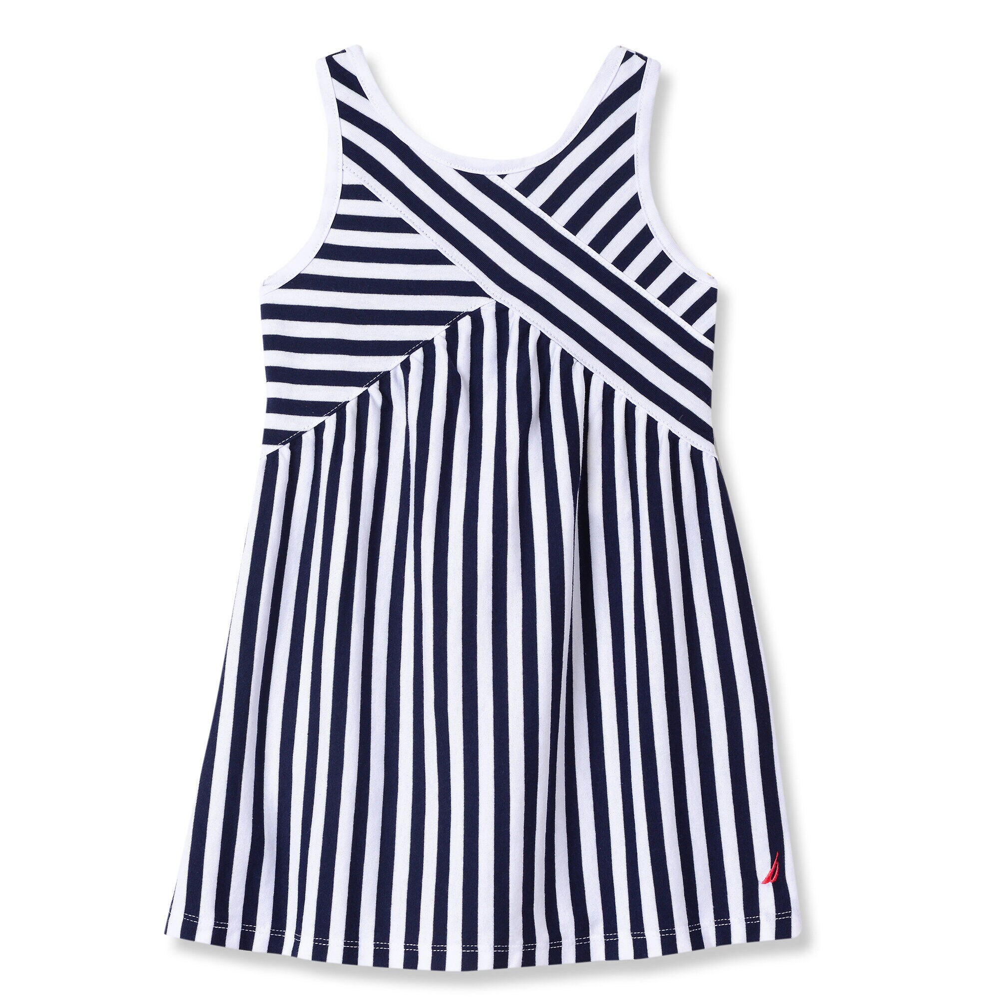Girls' Striped Criss Cross Top Dress,Navy,large