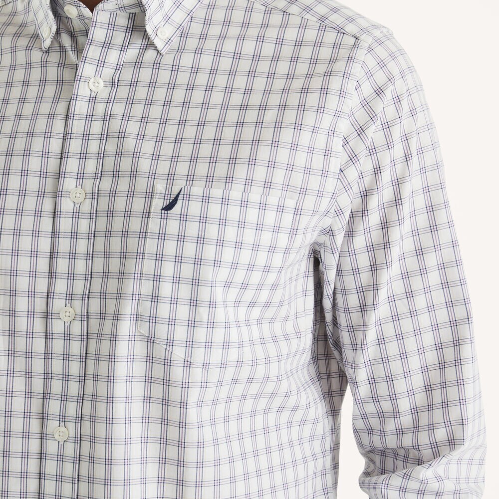 Classic Fit Wrinkle-Resistant Plaid Shirt,Bright White,large