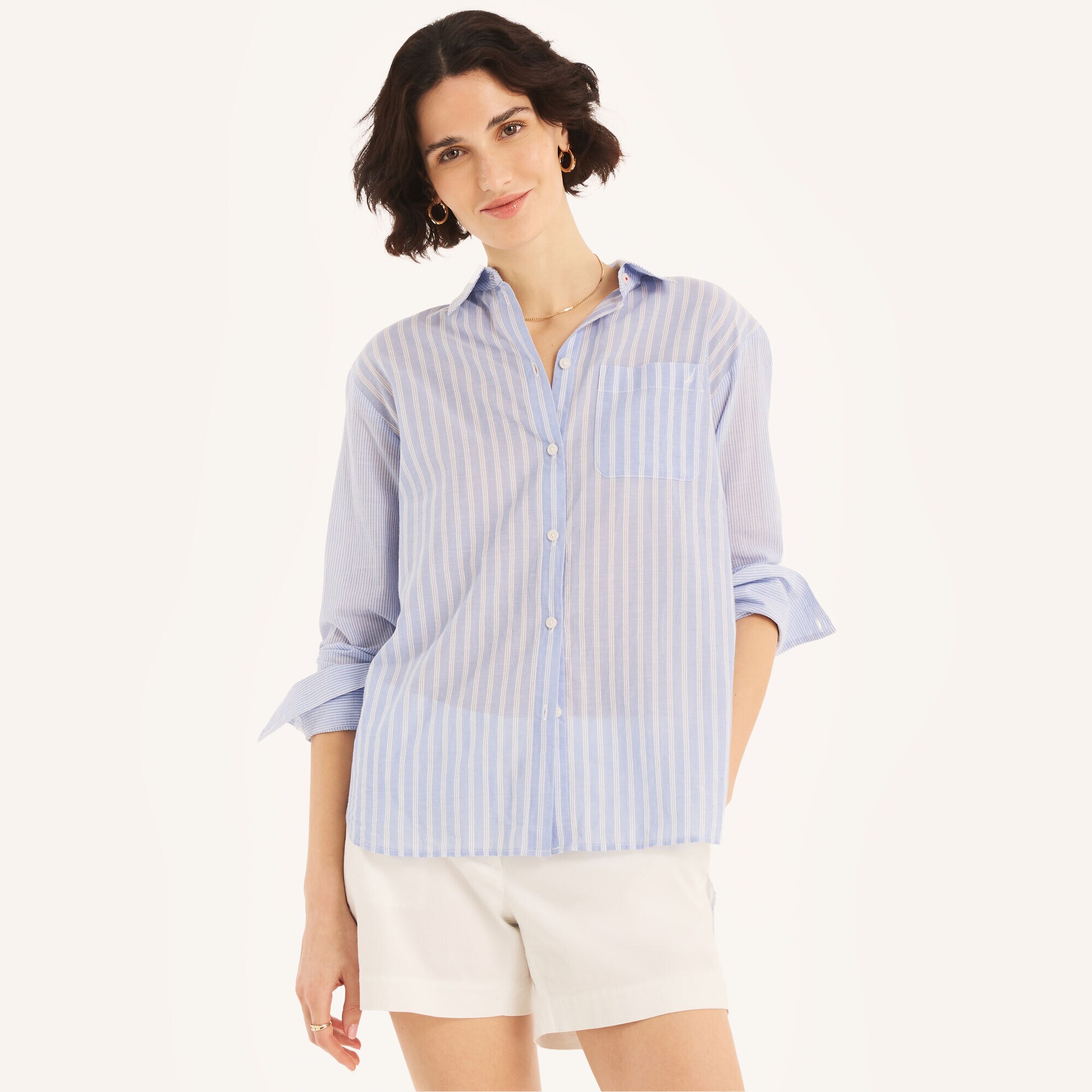 Striped Button-Down Shirt,Tropic Wave,large