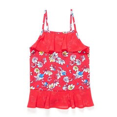 Little Girls' Jersey + Chiffon Floral Tank (4-6X),Buoy Red,large