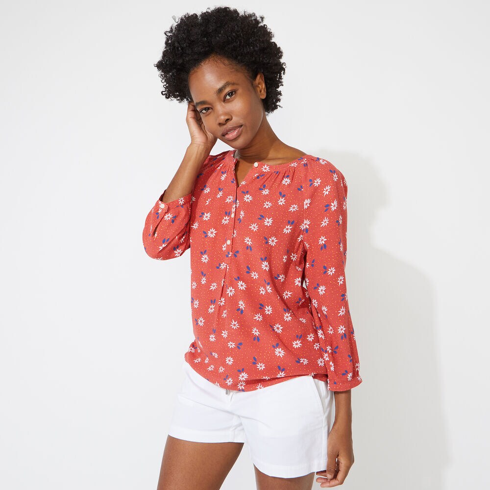 NAUTICA JEANS CO. DOT AND FLORAL PRINT TOP,Crimson,large