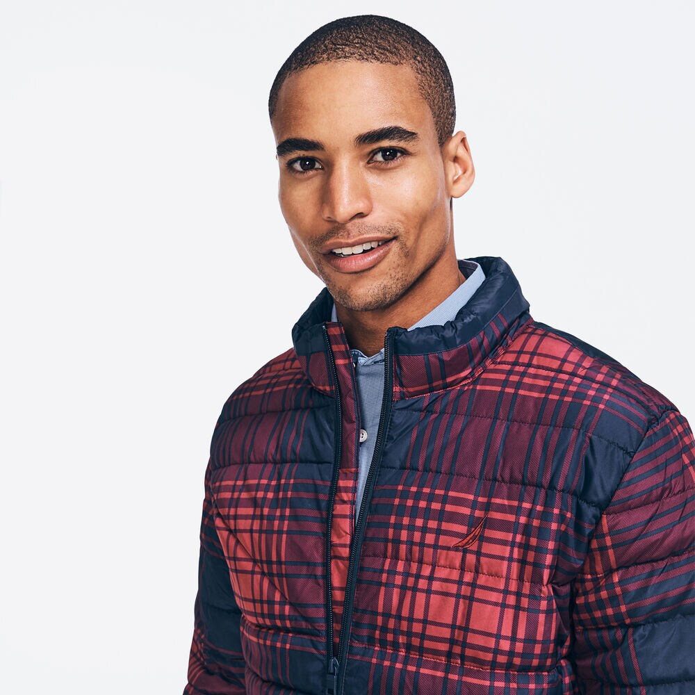 THERMASPHERE PRINTED PLAID BOMBER,Lotus,large