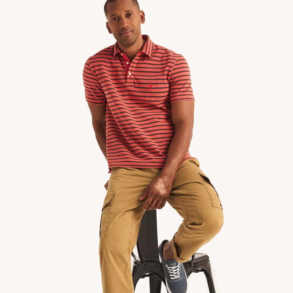 Classic Fit Striped Polo,Glory Red,large