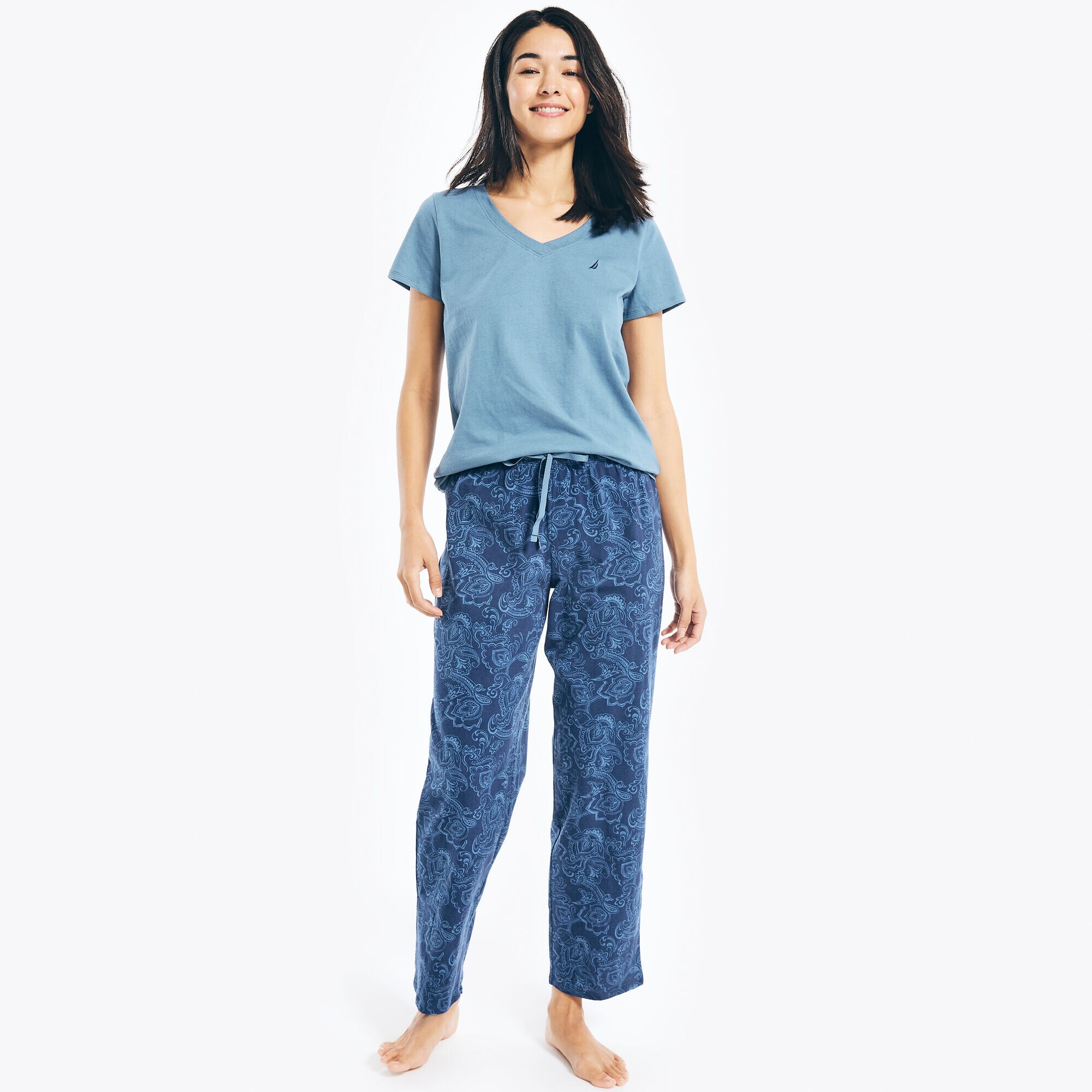 PRINTED PAJAMA PANT SET,Worn Chambray,large