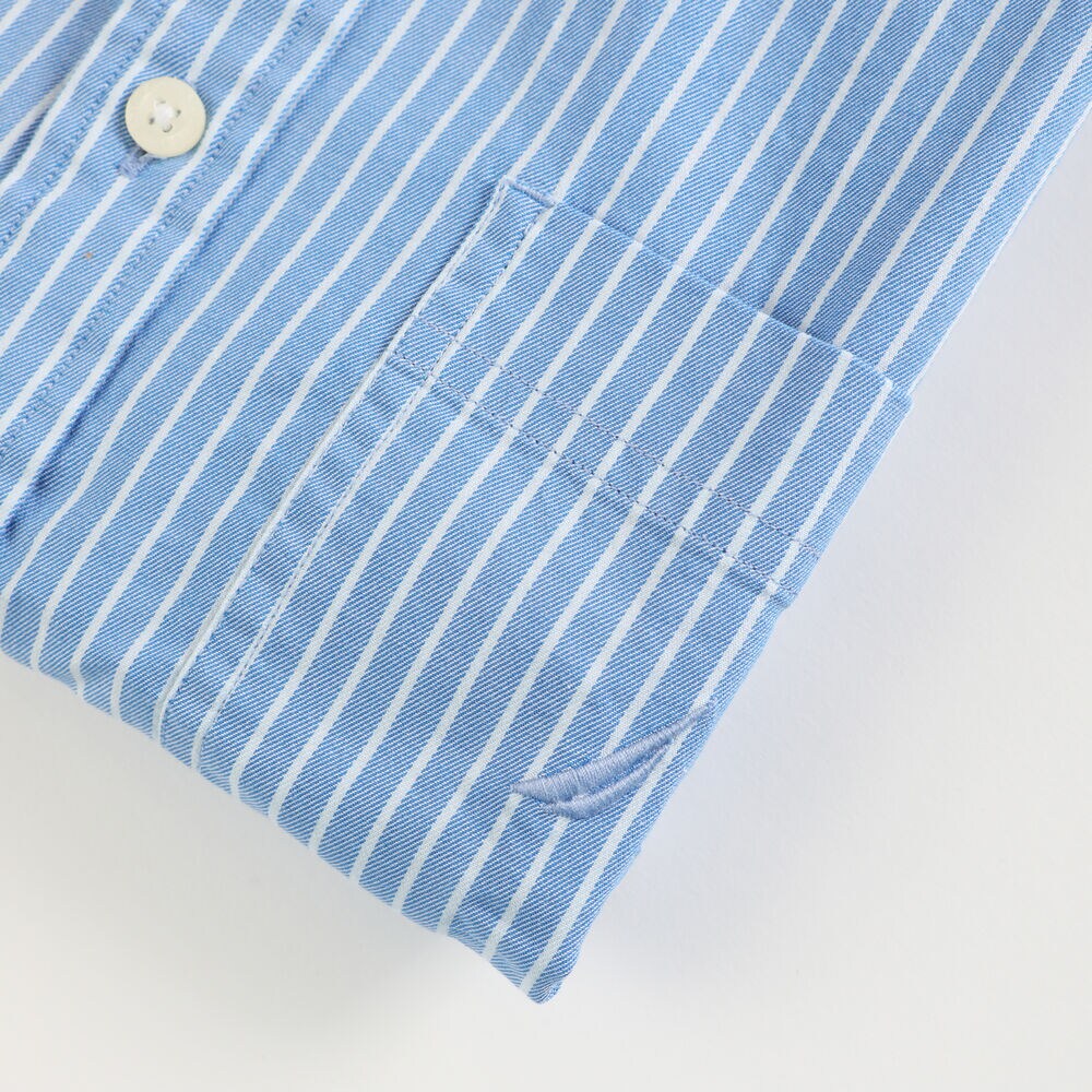 Slim Fit Short Sleeve Twill Shirt in Stripe,Clear Sky Blue,large
