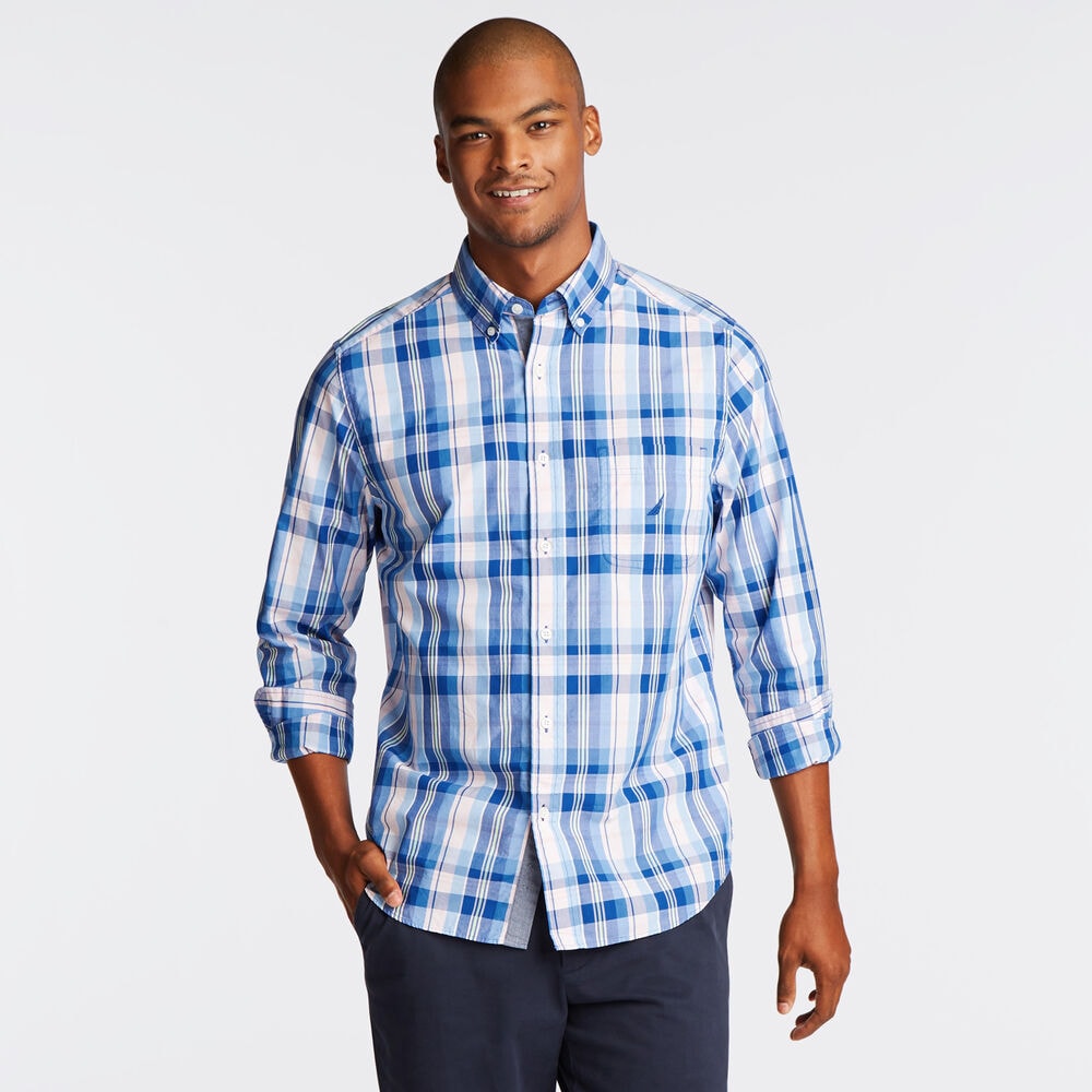 CLASSIC FIT POPLIN SHIRT IN PLAID,Clear Sky Blue,large