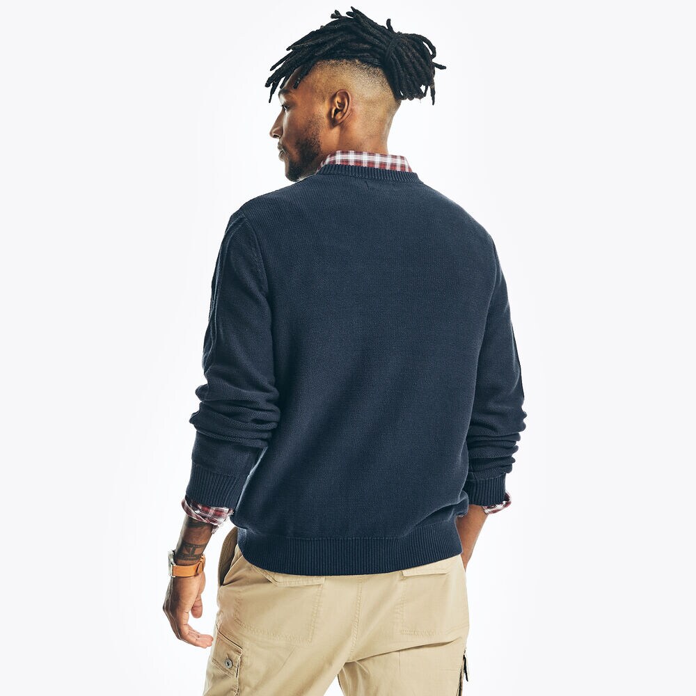CABLE-KNIT CREWNECK SWEATER,Navy,large