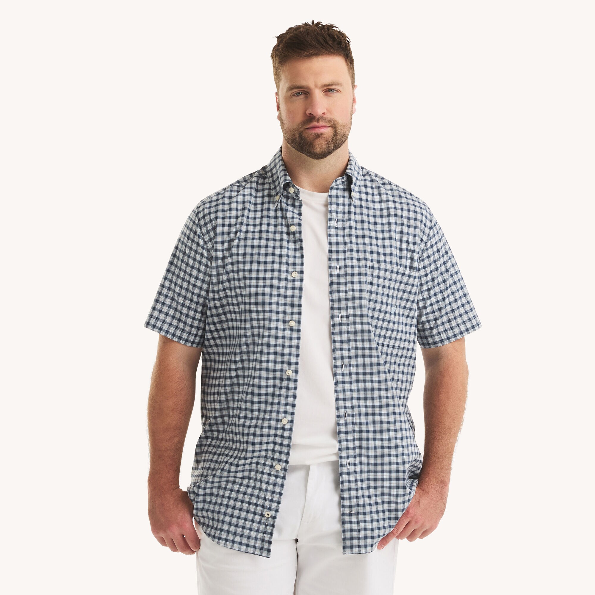 Big & Tall Plaid Short-Sleeve Shirt,Lapis Blue,large