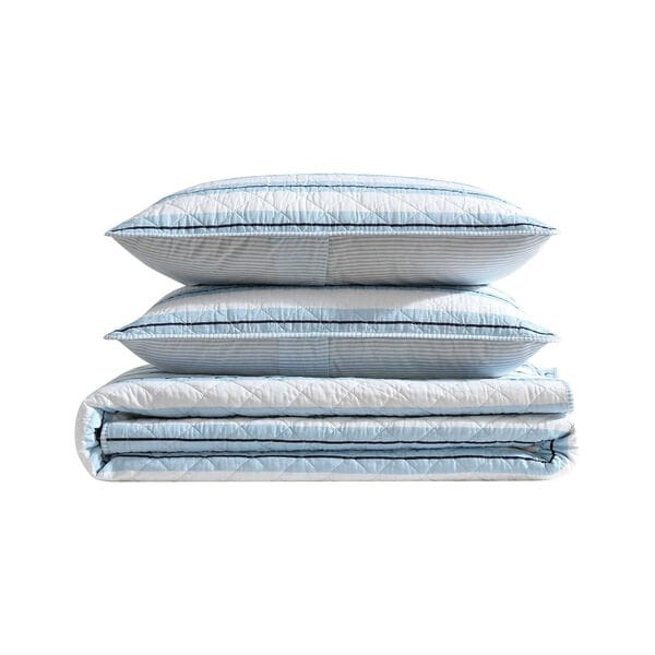 Tim Stripe Blue Full/Queen Quilt Set