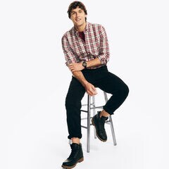 Slim Fit Wrinkle-Resistant Plaid Shirt,High Rise,large