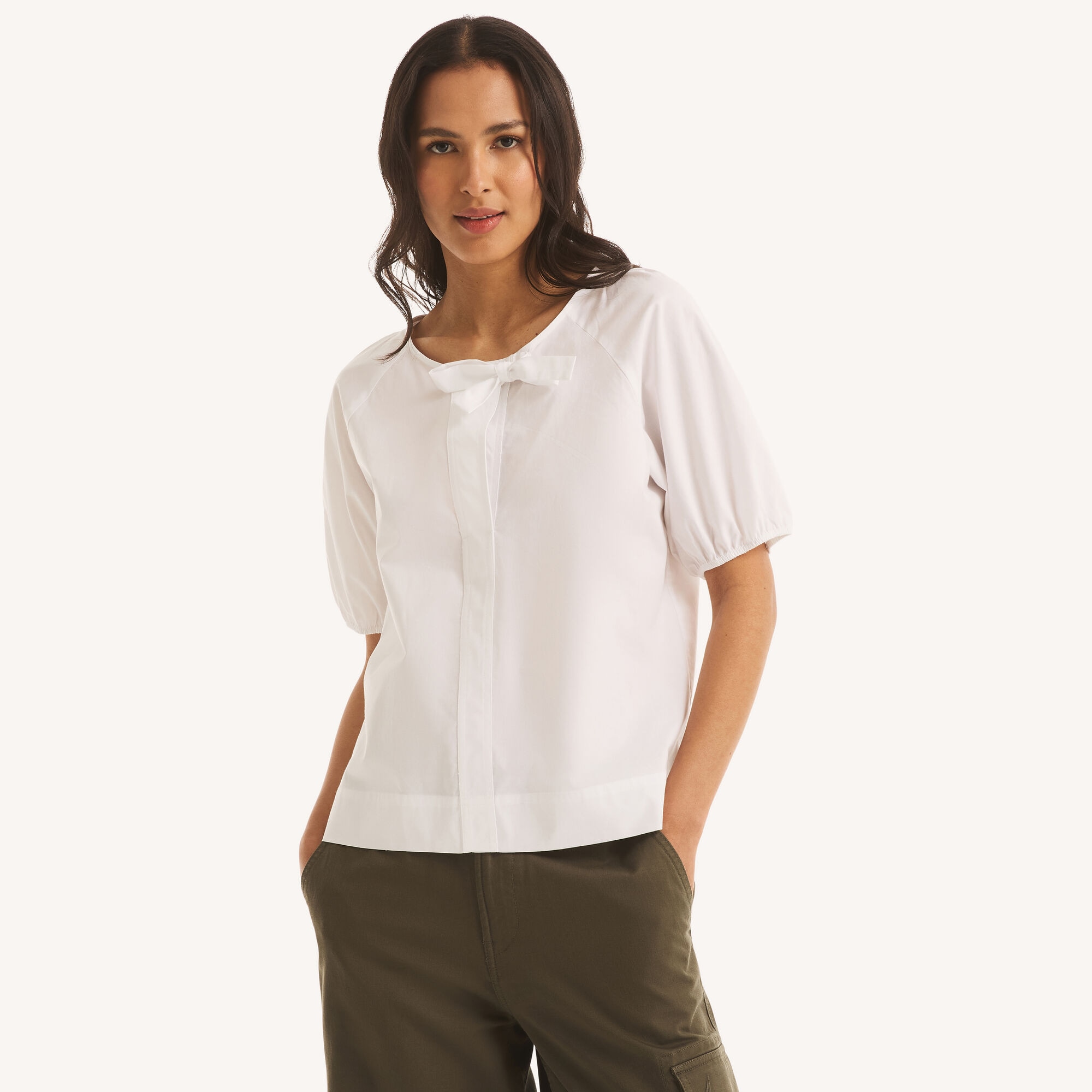 Side-Bow Blouse,Bright White,large