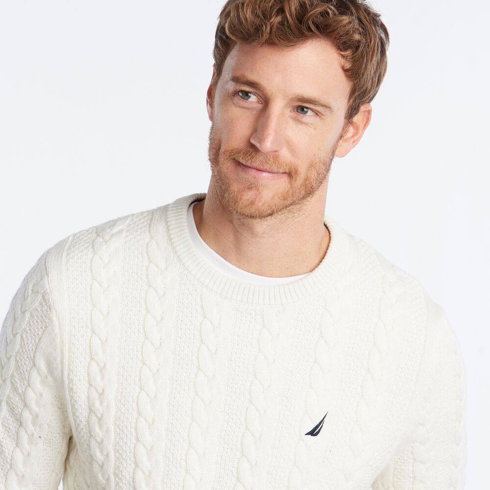 BRAND ICON CABLE-KNIT SWEATER,Marshmallow,large