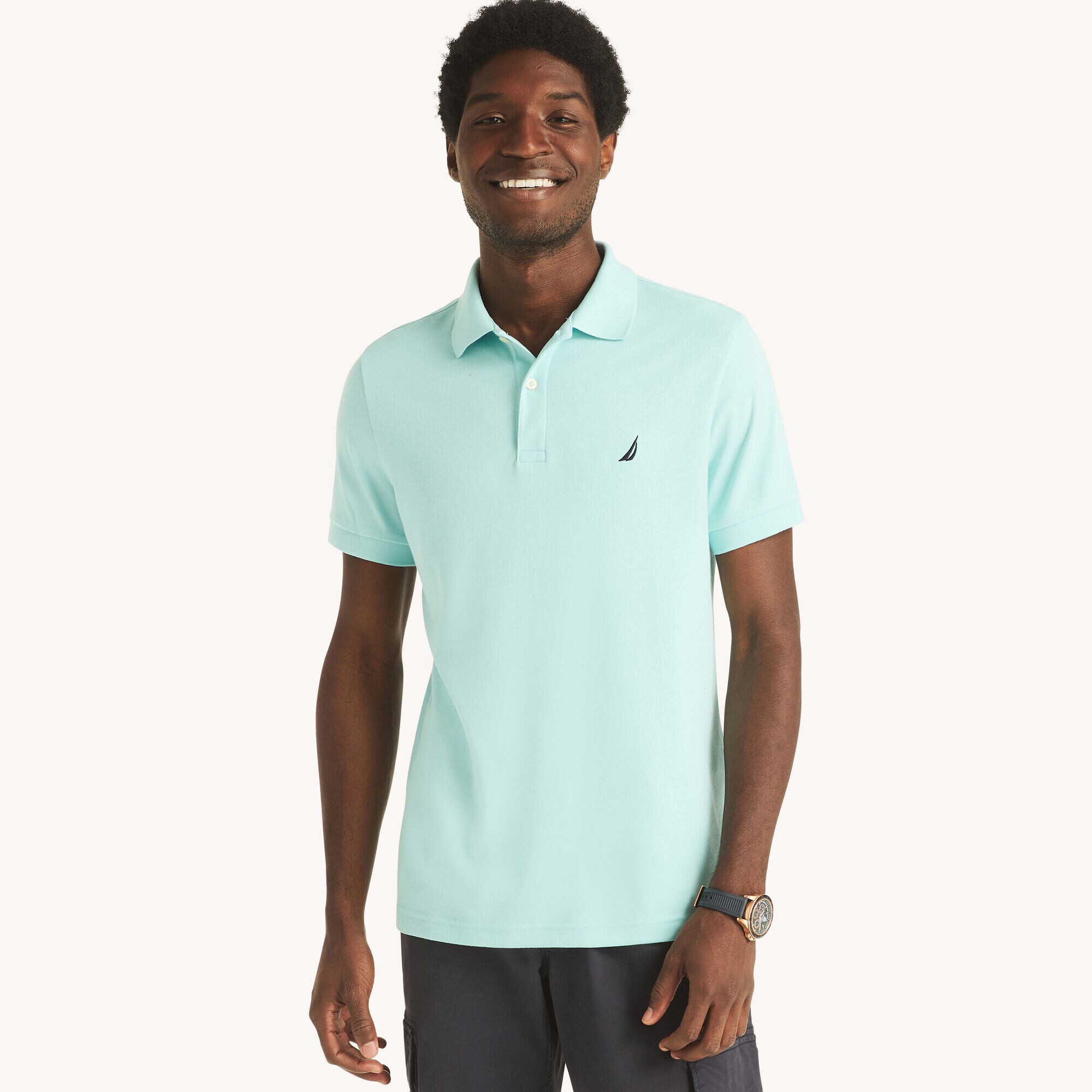 Slim Fit Interlock Deck Polo,Harbor Mist,large