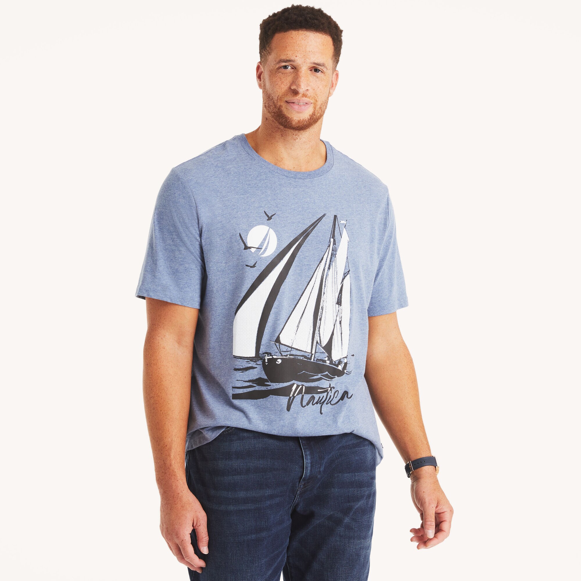 Big & Tall Sailboat Graphic T-Shirt,Anchor Blue Heather,large