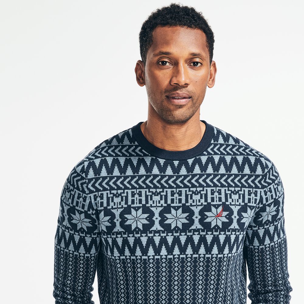 FAIR ISLE CREWNECK SWEATER,Navy,large